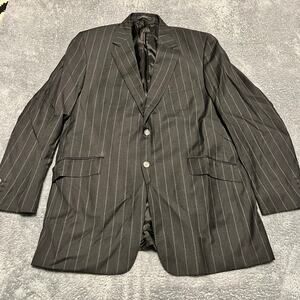 Crombie Blazer Jacket Mens 44 Long Grey Pinstripe Wool 2 Button Super 110